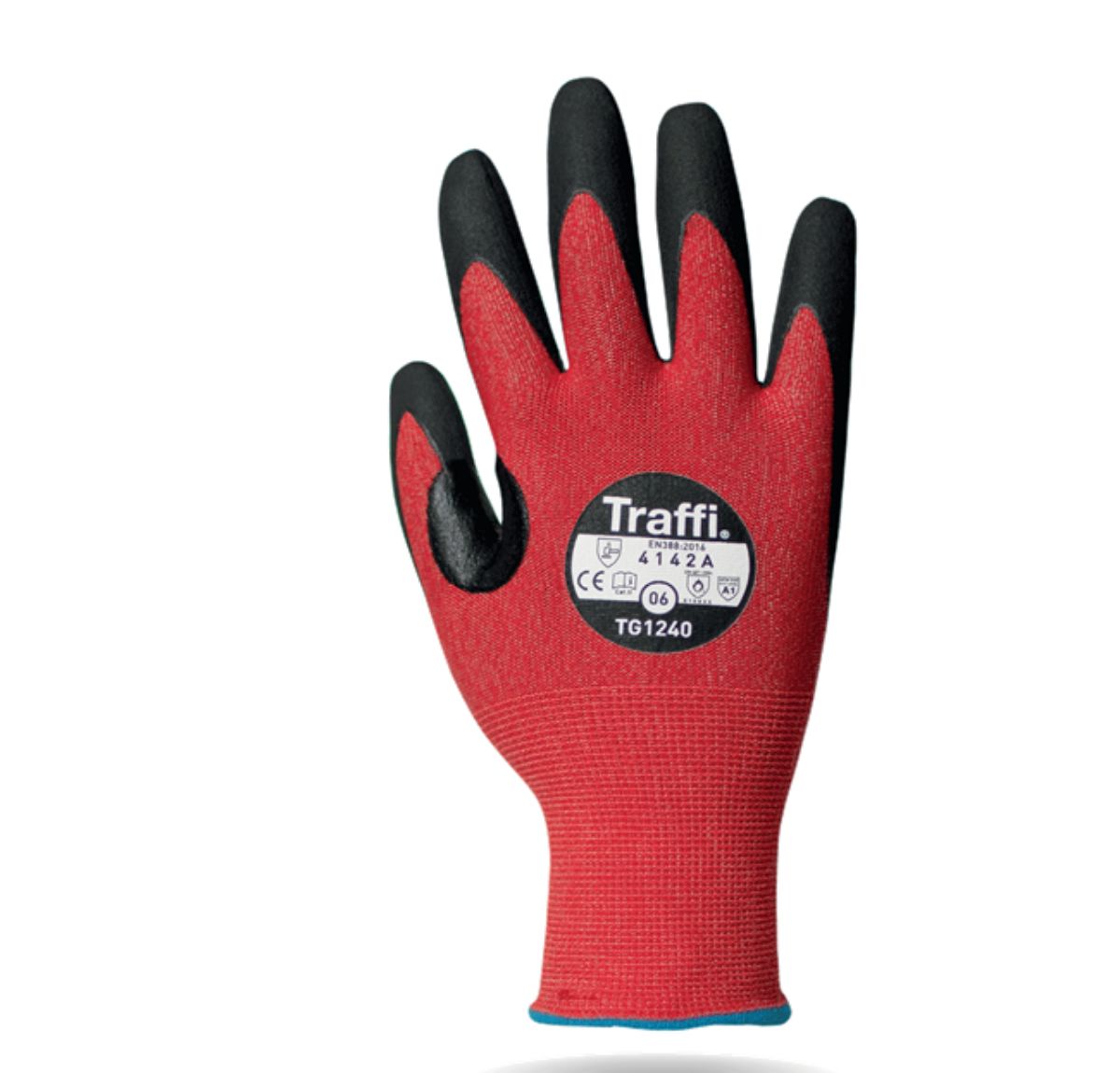 Traffi Red Nitrile, Nylon Cut Resistant Gloves, Size 9, Nitrile Coating