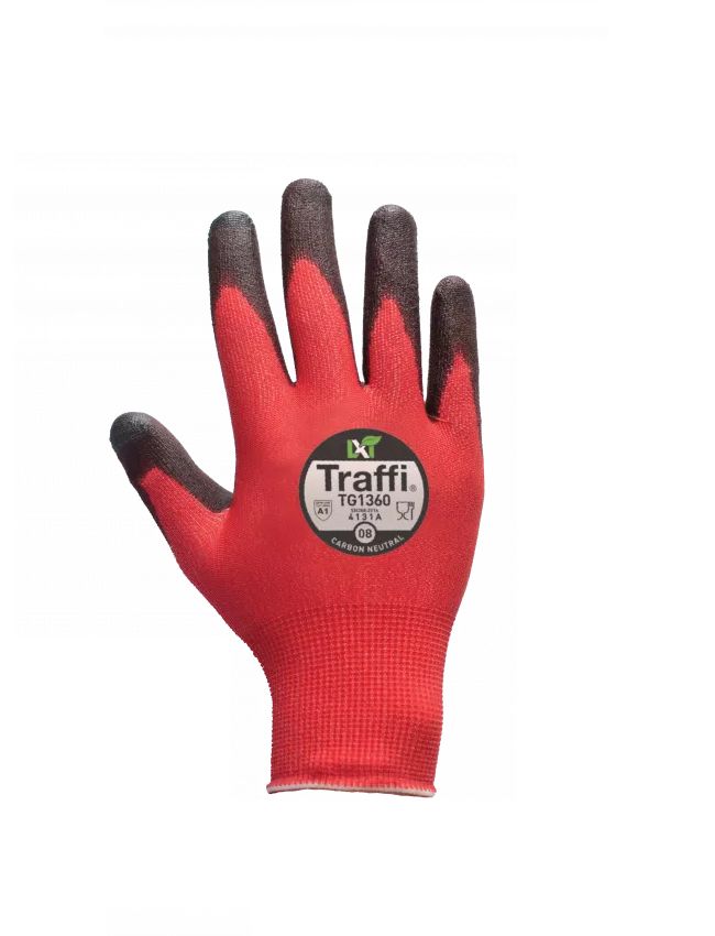 Traffi Traffi Red Elastane Work Gloves, Size 5-12, Polyurethane Coating