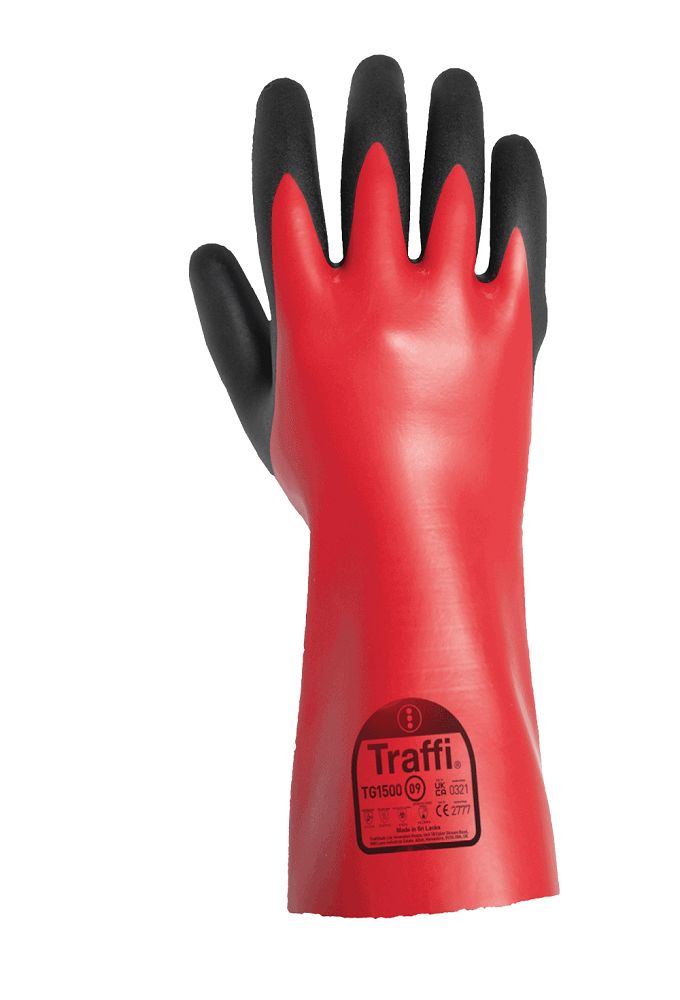 Traffi Red Cotton Work Gloves, Size 7, Nitrile Coating