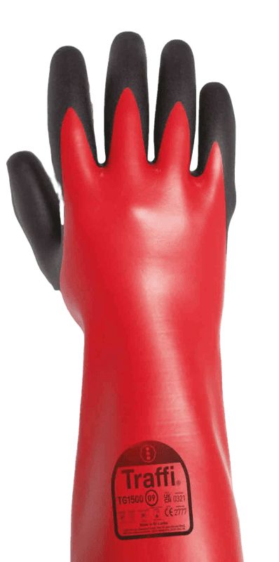Traffi Red Cotton Waterproof Gloves, Size 10, NBR Coating