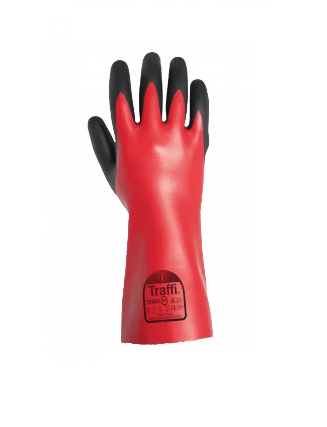 Traffi Traffi Red Nylon Waterproof Gloves, Size 8, NBR Coating