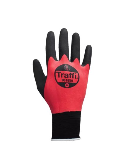 Traffi TG1850 Black, Red Elastane, Nylon Glove, Size 7, Natural Rubber Coating