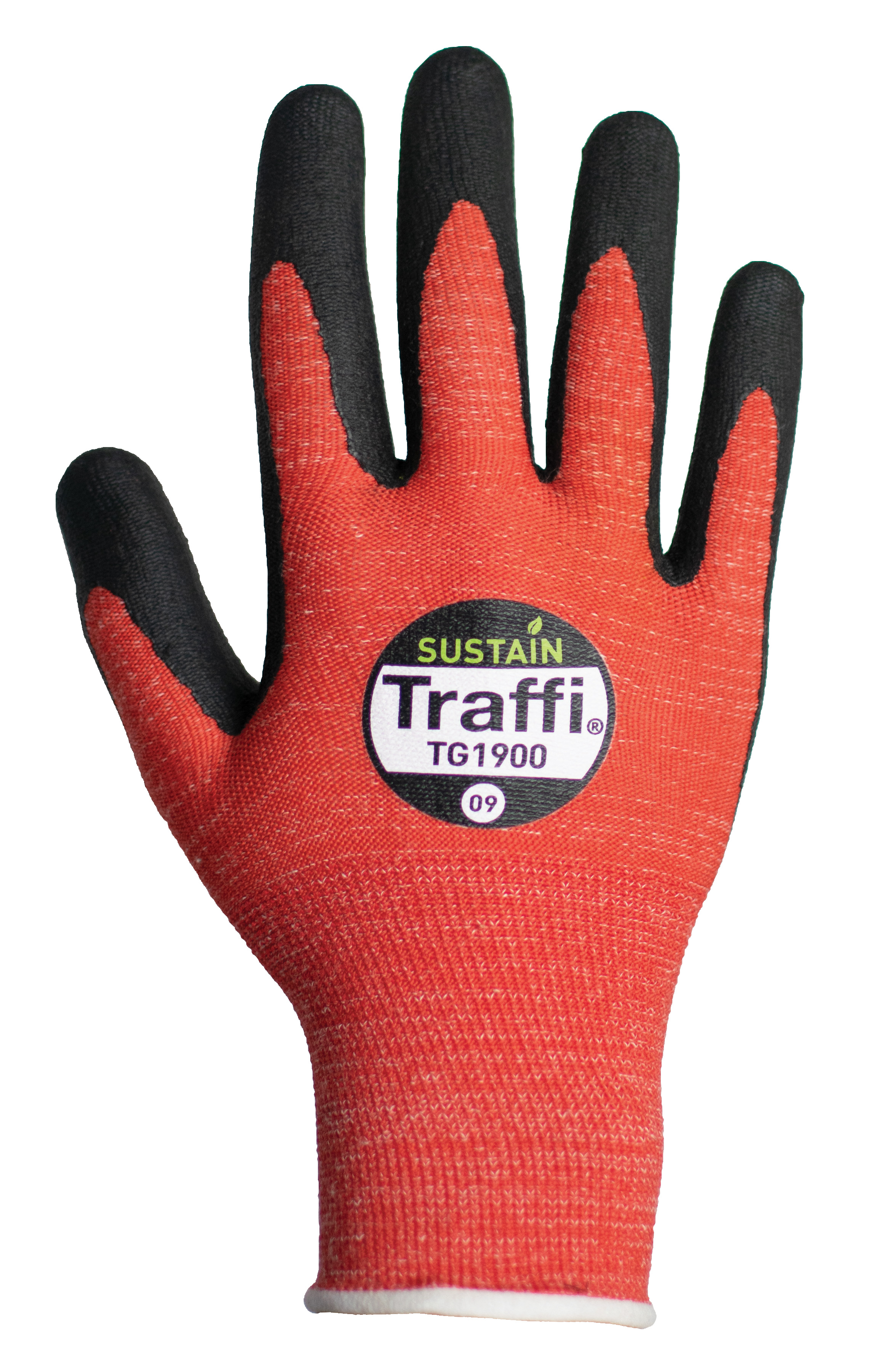Traffi TG1900 Red Cotton, Polyethylene Terephthalate Cut Resistant Gloves, Size 10, Nitrile Micro-Foam Coating