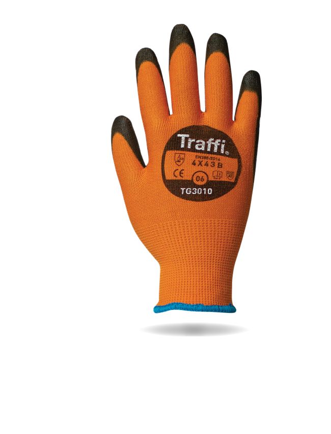 Traffi TG3010 Black, Orange Elastane, HPPE, Polyamide General Handling Gloves, Size 11, Polyurethane Coating