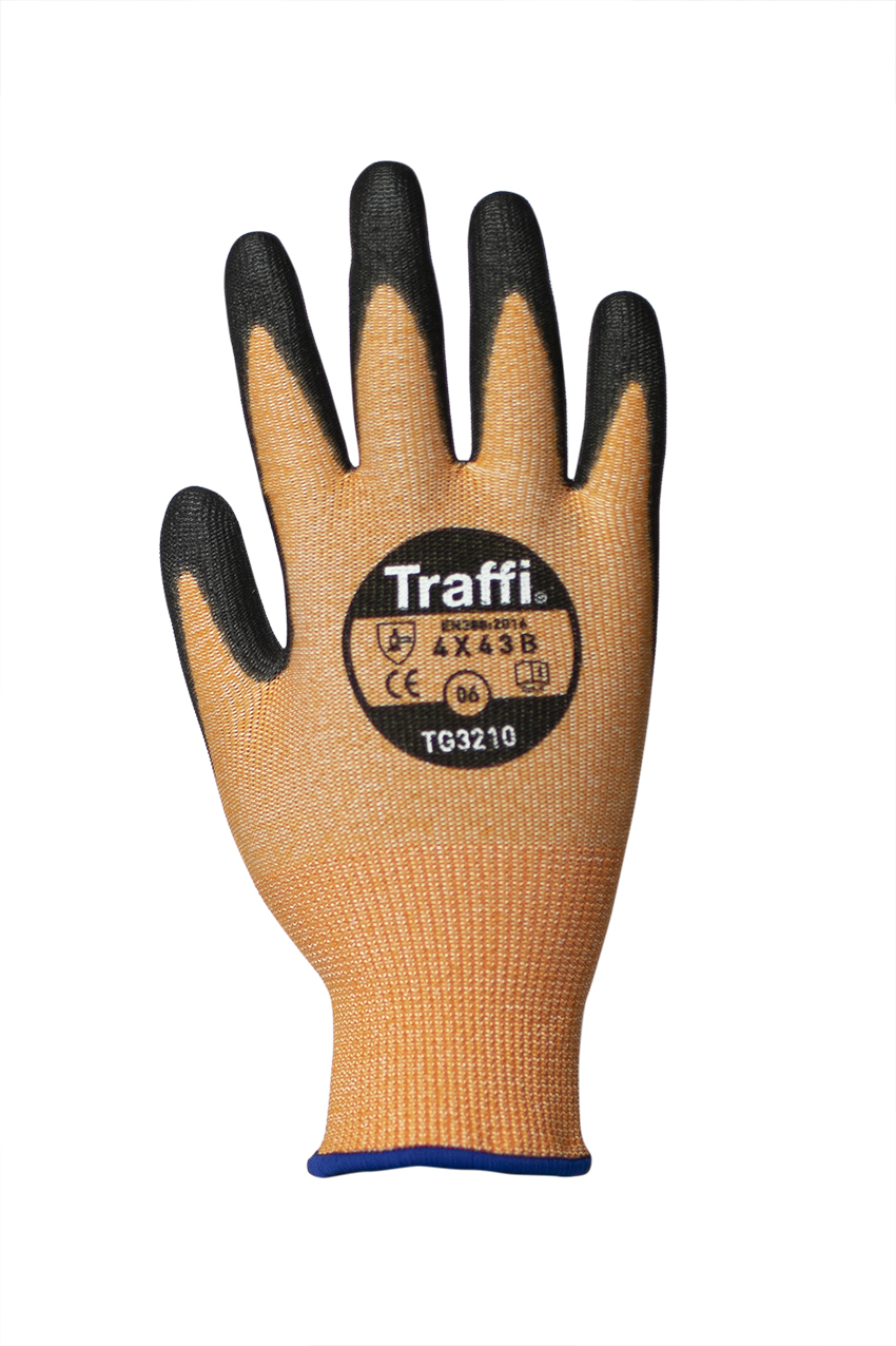 Traffi TG3220 Amber HPPE, Polyamide Cut Resistant Gloves, Size 10, Polyurethane Coating