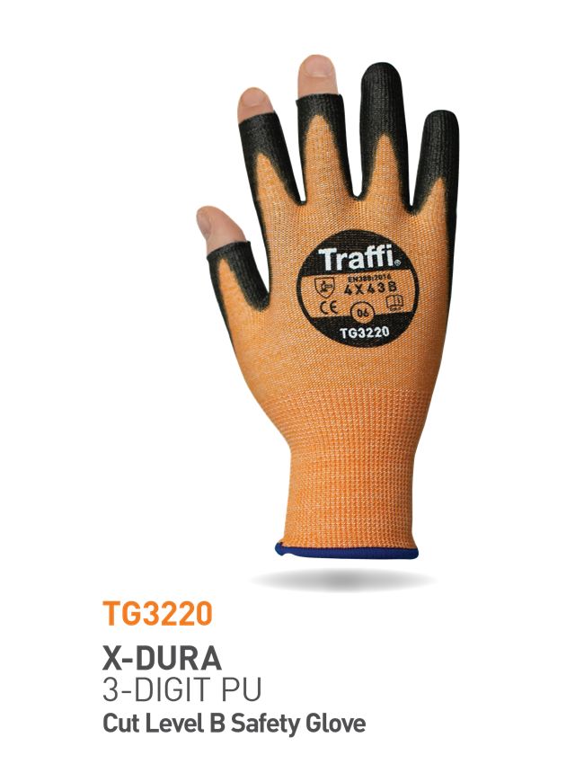 Traffi Orange HPPE, Polyamide Work Gloves, Size 7, Polyurethane Coating
