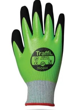 Traffi TG5070 Green Natural Rubber Latex Nylon Cut Resistant Gloves, Size 10, Latex Coating