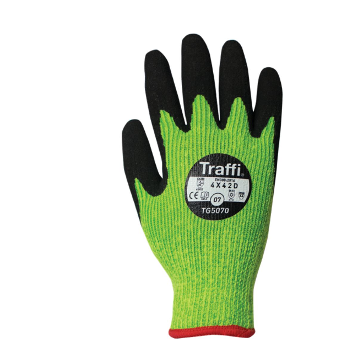 Traffi Green Natural Rubber Latex Nylon Cut Resistant Gloves, Size 9, Latex Coating