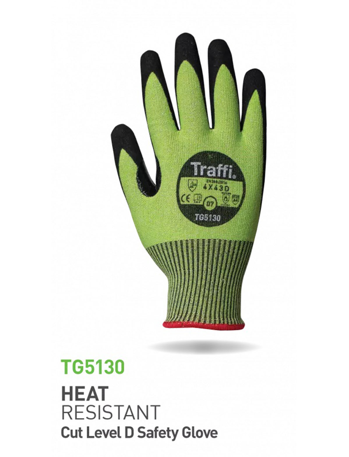 Traffi TG5130 Green Aramid, Elastane, Polyester, Fibreglass Liquid/Oil Repellent Gloves, Size 10, Nitrile Coating