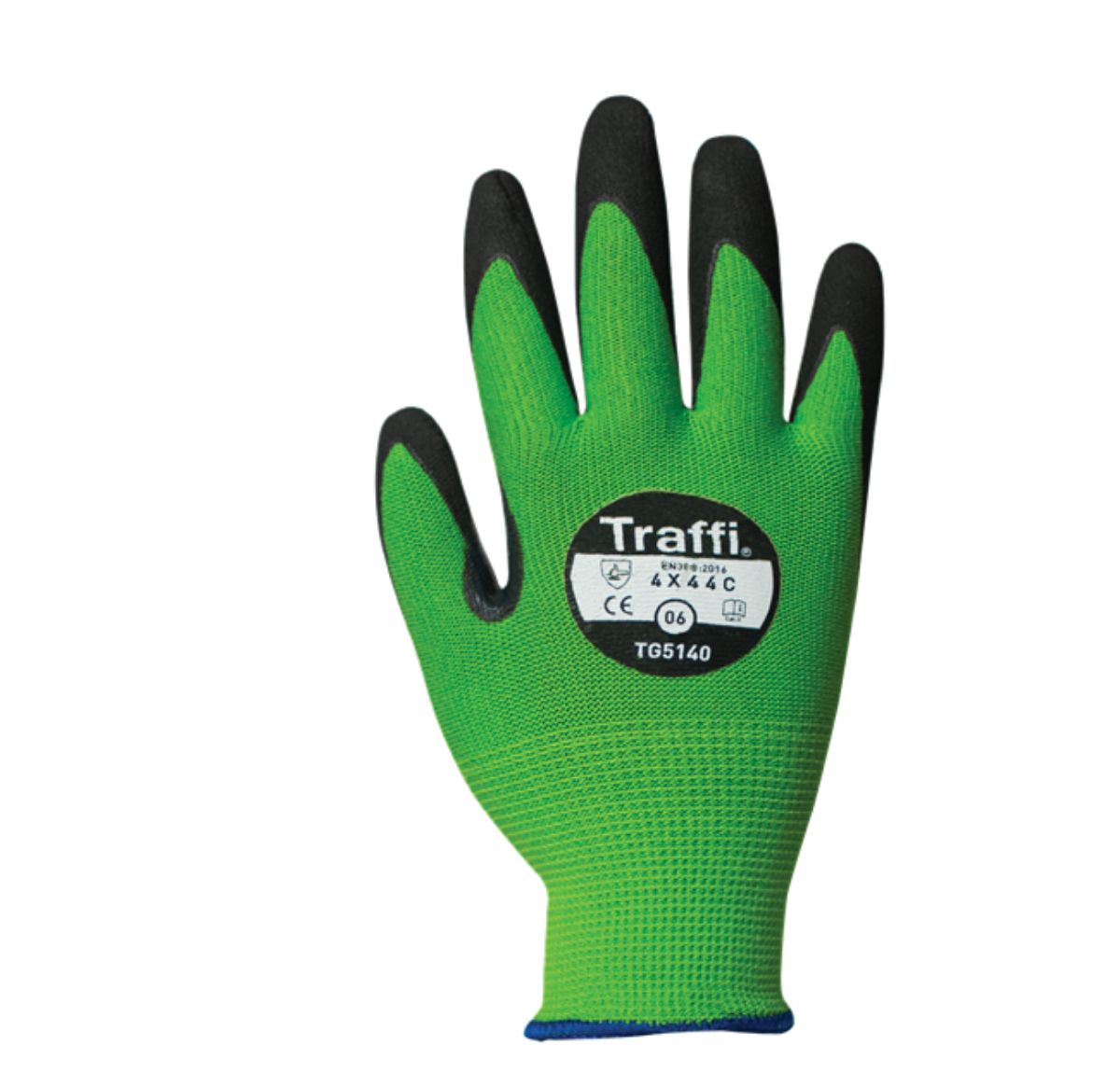 Traffi Green Nitrile, Nylon Cut Resistant Gloves, Size 9, Nitrile Coating