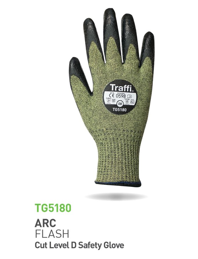 Traffi Green Acrylic, Aramid, Fibreglass Work Gloves, Size 7, Chloroprene, Nitrile Coating
