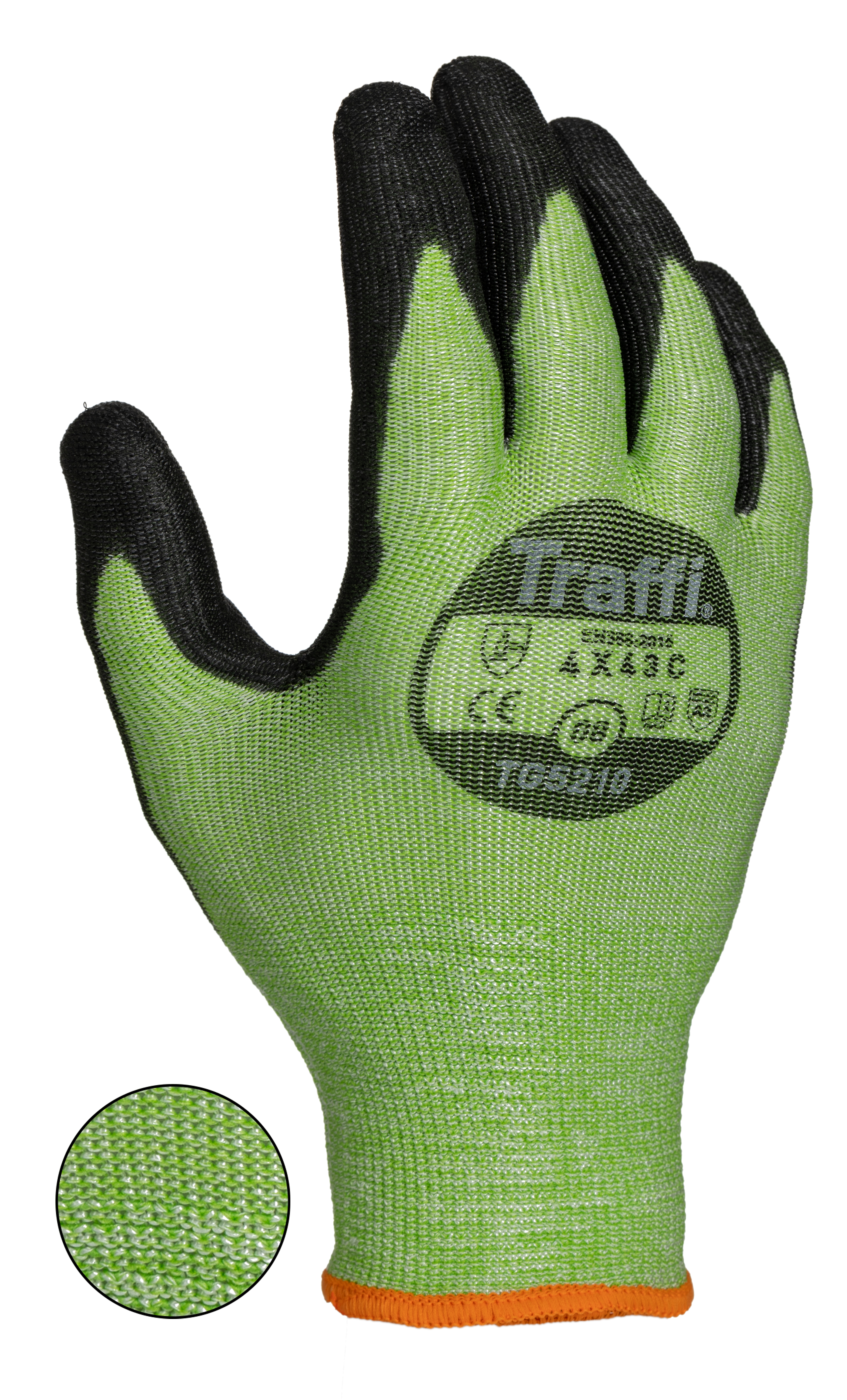tg5210-08 Traffi Green Glass/Elastane, Nylon, Polyester, Polyethylene, Polyurethane Cut Resistant Gloves, Size 8, Polyurethane