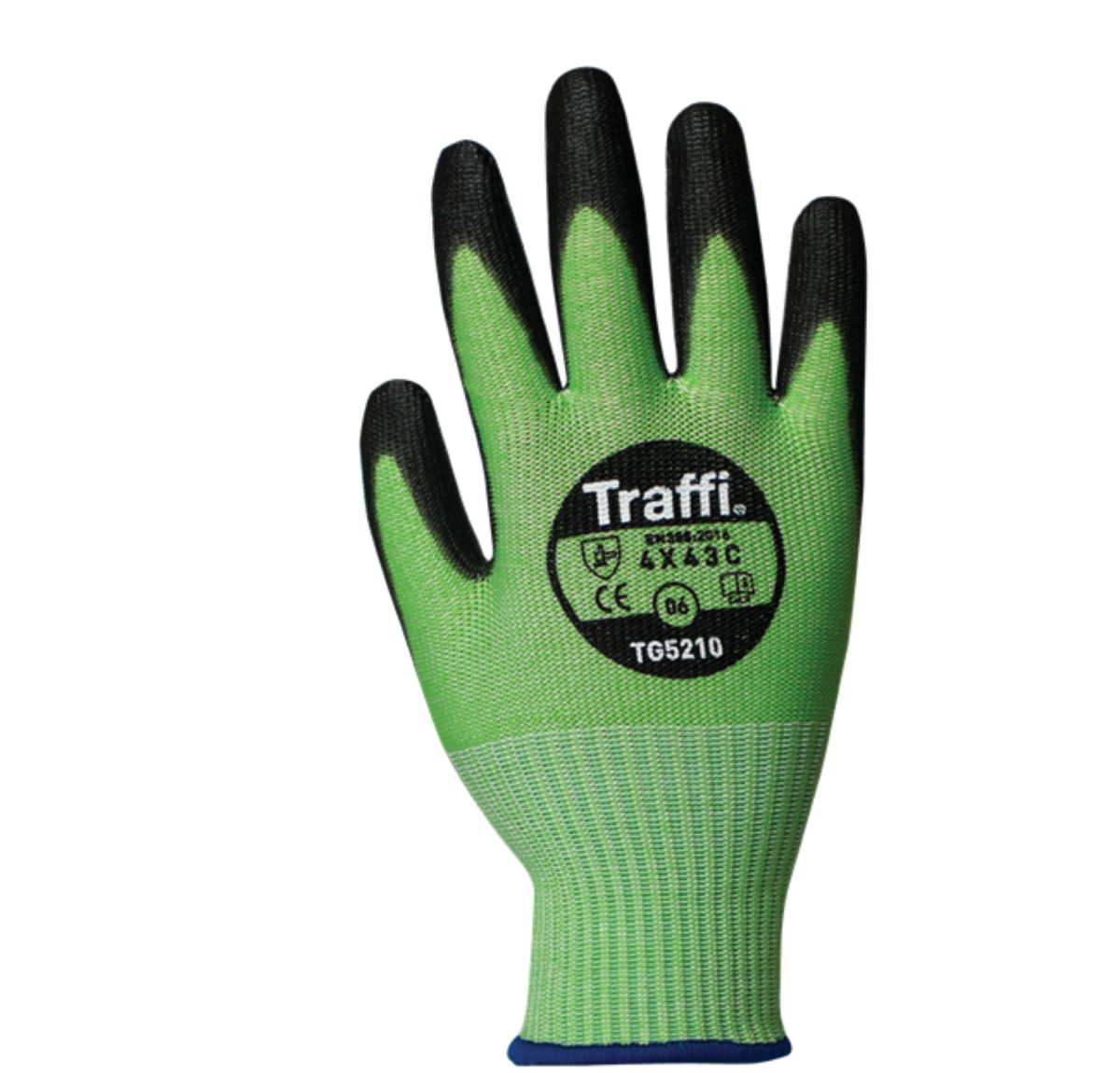 Traffi Green Glass/Elastane, Nylon, Polyester, Polyethylene, Polyurethane Cut Resistant Gloves, Size 11, Polyurethane