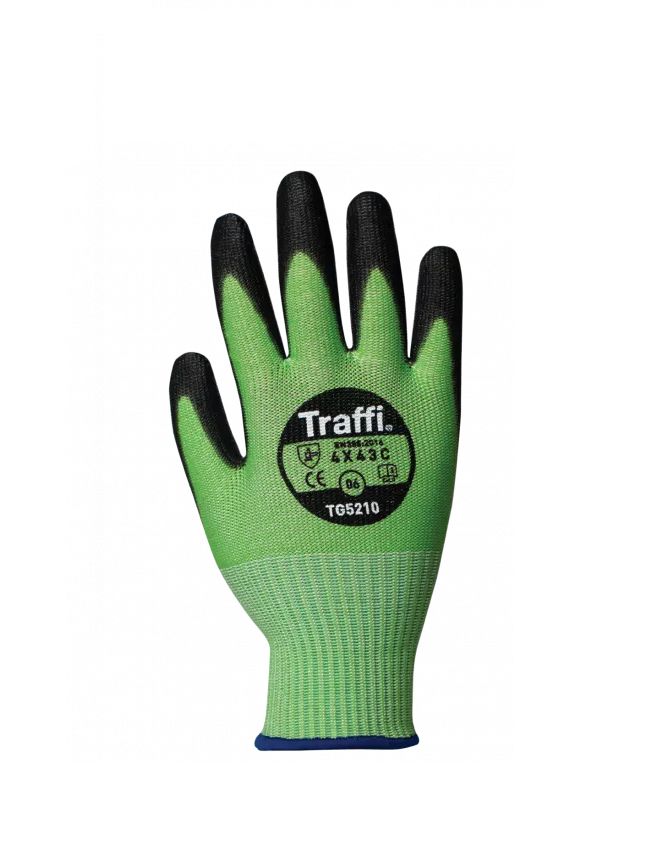 Traffi Traffi Green HPPE, Nylon, Polyester Work Gloves, Size 6-12, Polyurethane Coating