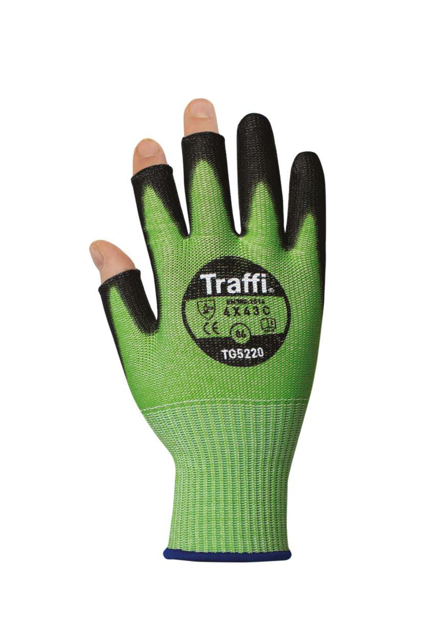 Traffi Green Elastane, Fibreglass, HPPE, Polyester General Handling Gloves, Size 8, Polyurethane Coating