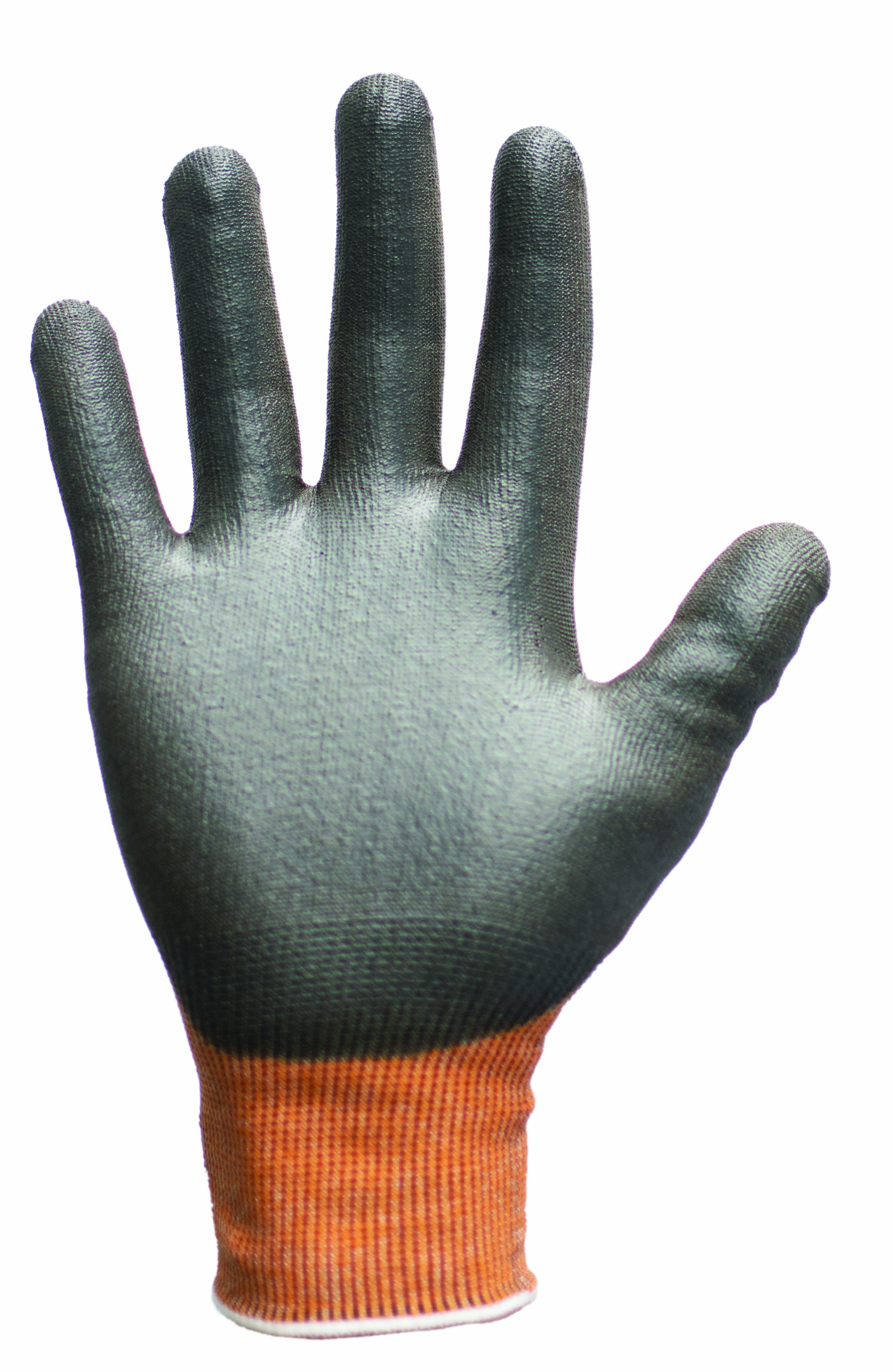 tg5360-07 Traffi TG5360 Black, Orange Elastane, HPPE, Nylon, Polyester Glove, Size 7, Polyurethane Coating