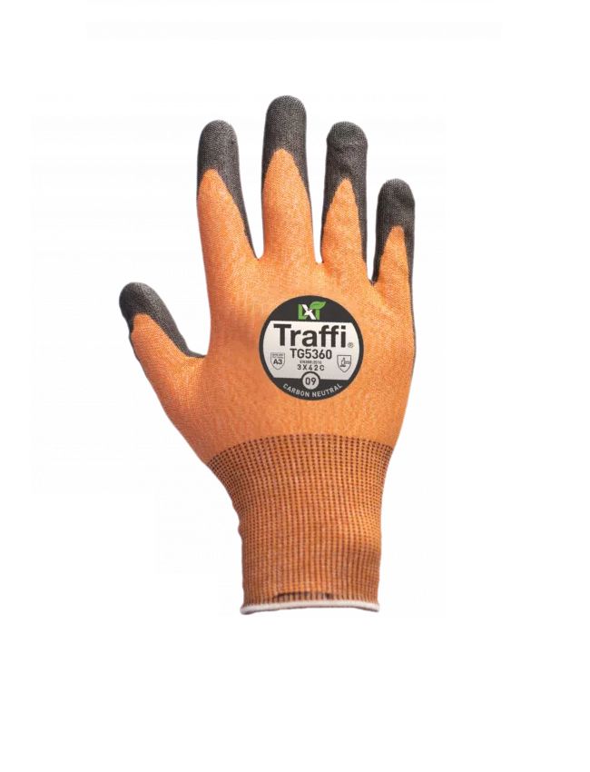 Traffi Traffi Amber Elastane, HPPE, Nylon, Steel Work Gloves, Size 5-12, Polyurethane Coating