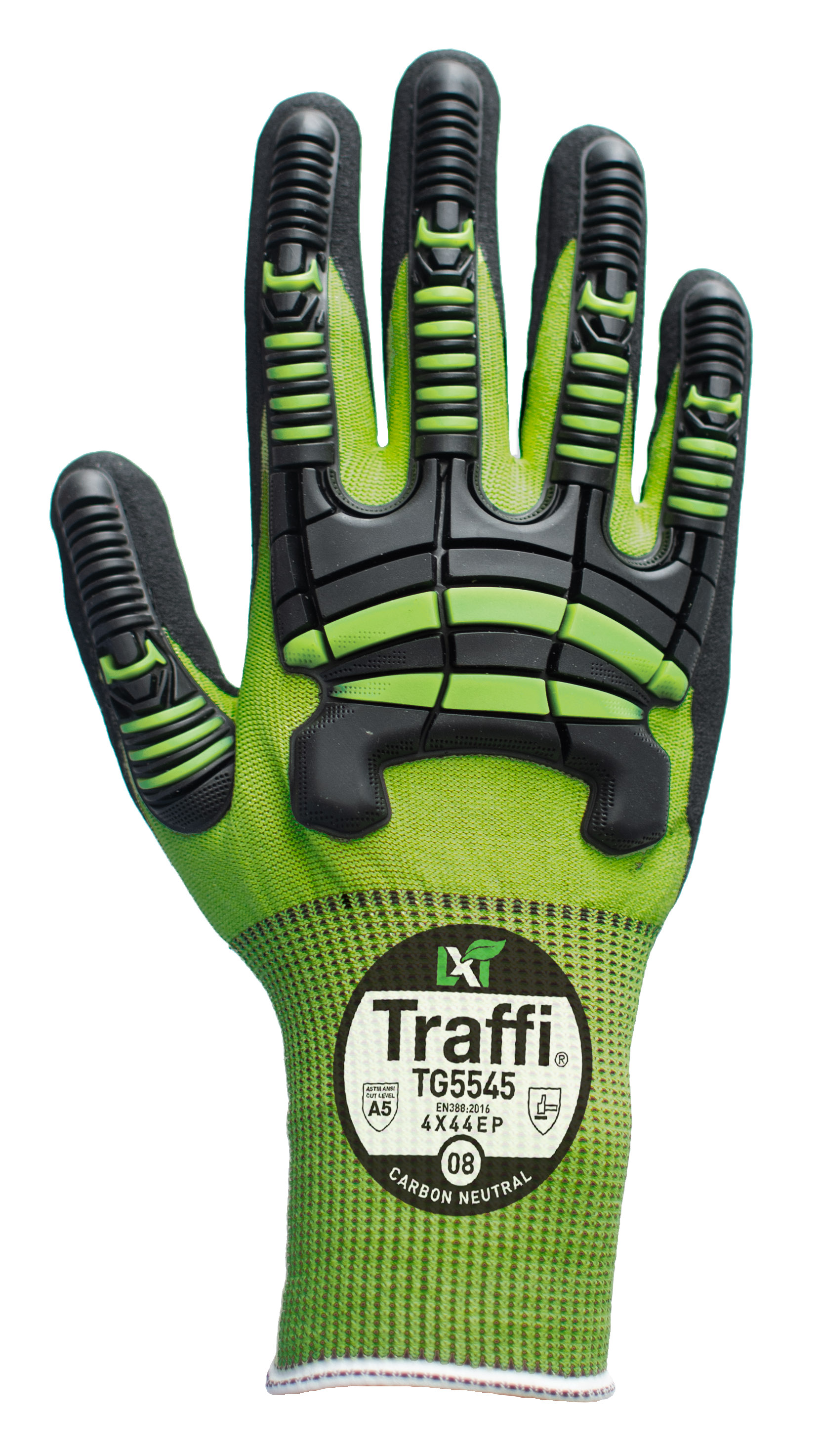 Traffi TG5545 Green Elastane, HPPE, Polyamide, Polyester, Steel Cut Resistant Gloves, Size 12, Nitrile Coating