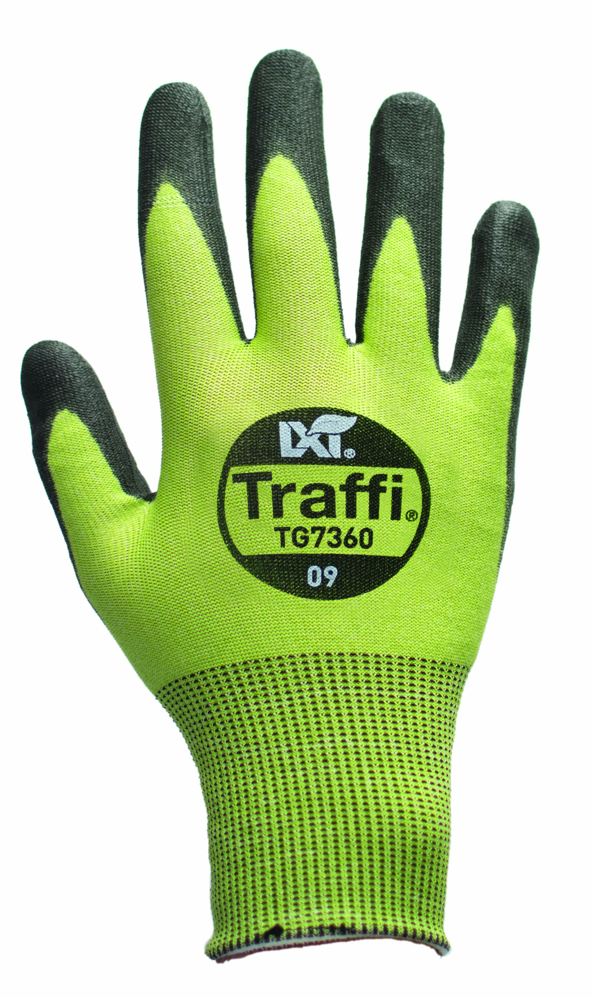 Traffi TG5360 Black, Green Elastane, HPPE, Nylon, Polyester Glove, Size 11, Polyurethane Coating