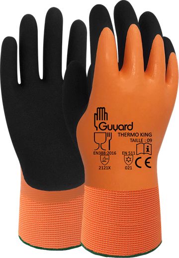 GUYARD THERMO KING Black, Orange Polyamide Work Gloves, Size 8, Latex Coating