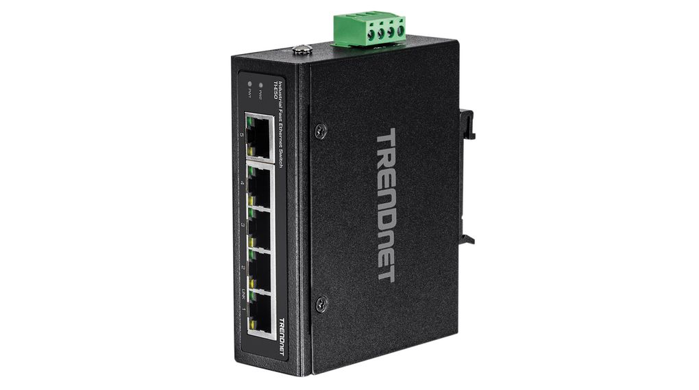 Trendnet TI Series DIN Rail, Wall Industrial Ethernet Switch, 5, 10Mbps, 100 Mbps, 1000 Mbps Transmission, 12 to 56 V dc