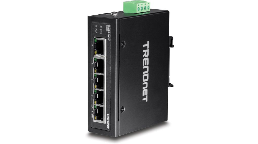 Trendnet TI-G Series DIN Rail, Wall Industrial Ethernet Switch, 5, 10Mbps, 100 Mbps, 1000 Mbps Transmission, 12 to 56 V