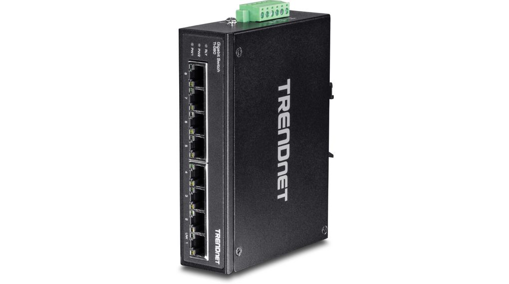 Trendnet TI-G Series DIN Rail, Wall Industrial Ethernet Switch, 8, 1Gbps Transmission, 12 to 56 V dc