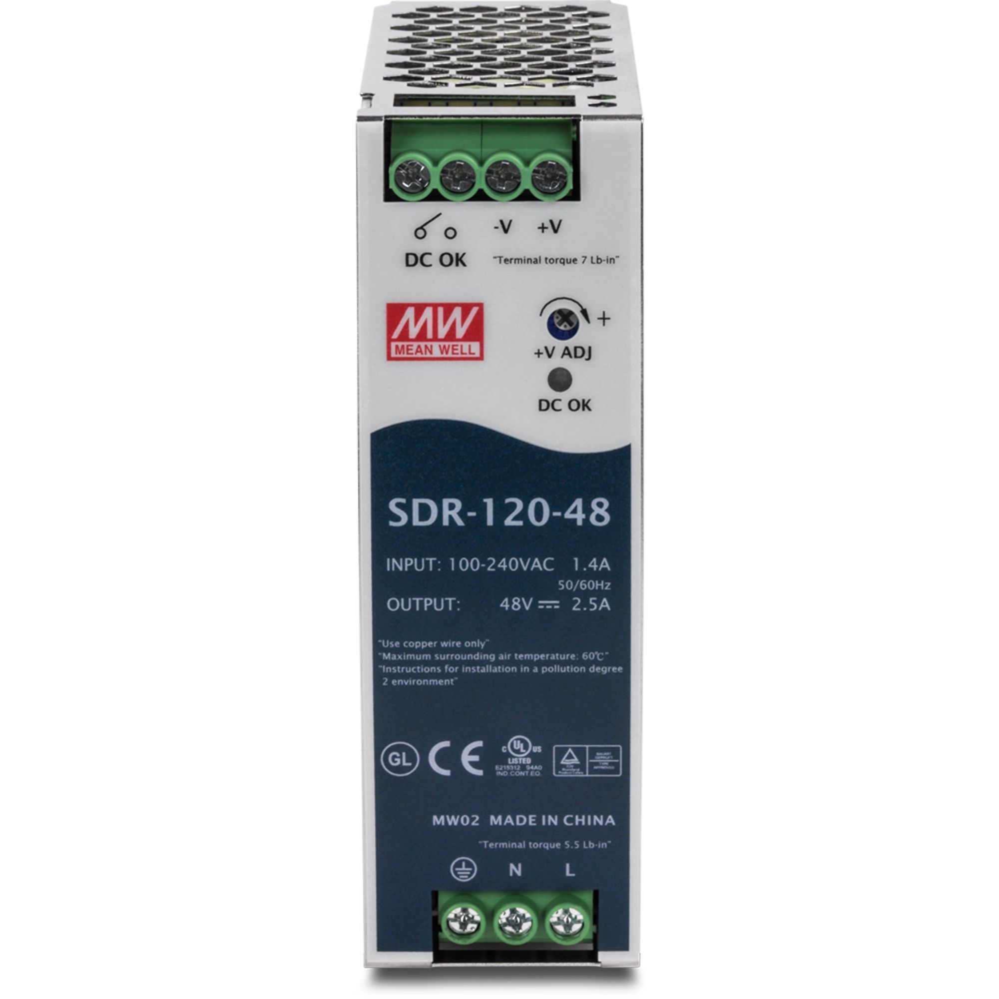 Trendnet TI-S12048 Single Output DIN Rail Power Supply 370V AC/DC Input 48V, 2.5 A Output DC 120 W