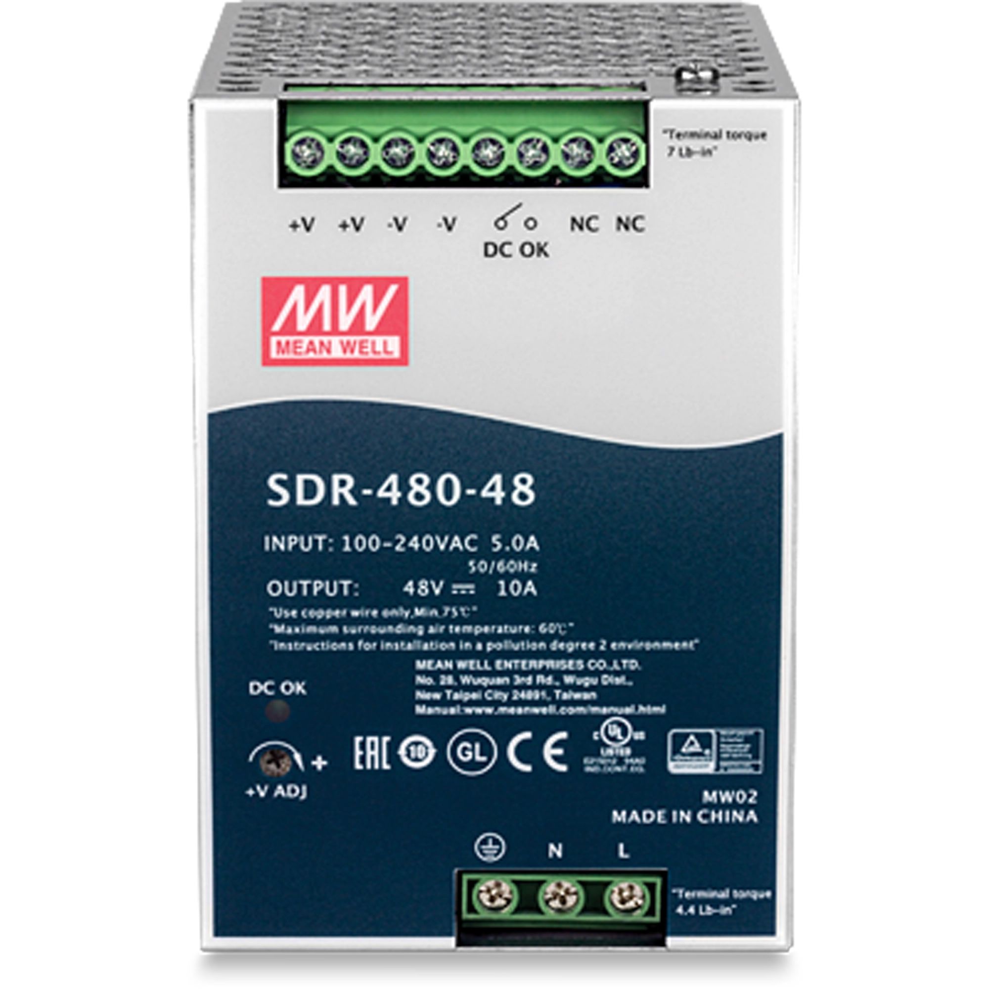 Trendnet TI-S48048 Single Output DIN Rail Power Supply 300 V dc, 240V ac AC/DC Input 48V, 10 A Output DC 480 W