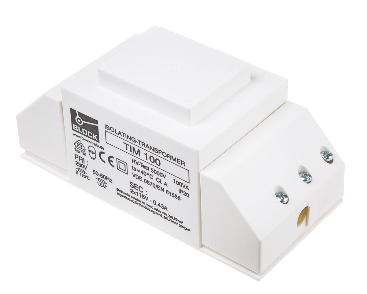 Block 2 Output 100 VA Chassis Mount Transformer, 2 x 115 V ac, DIN EN 61558-2-4, EN 61558-2-4, VDE 0570 Part 2-4, IEC