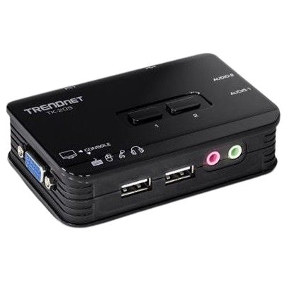 Trendnet 2 Port 2 Displays USB VGA, SVGA KVM Switch 3.5mm Audio Jack Female 2048 x 1536 pixel Maximum Resolution