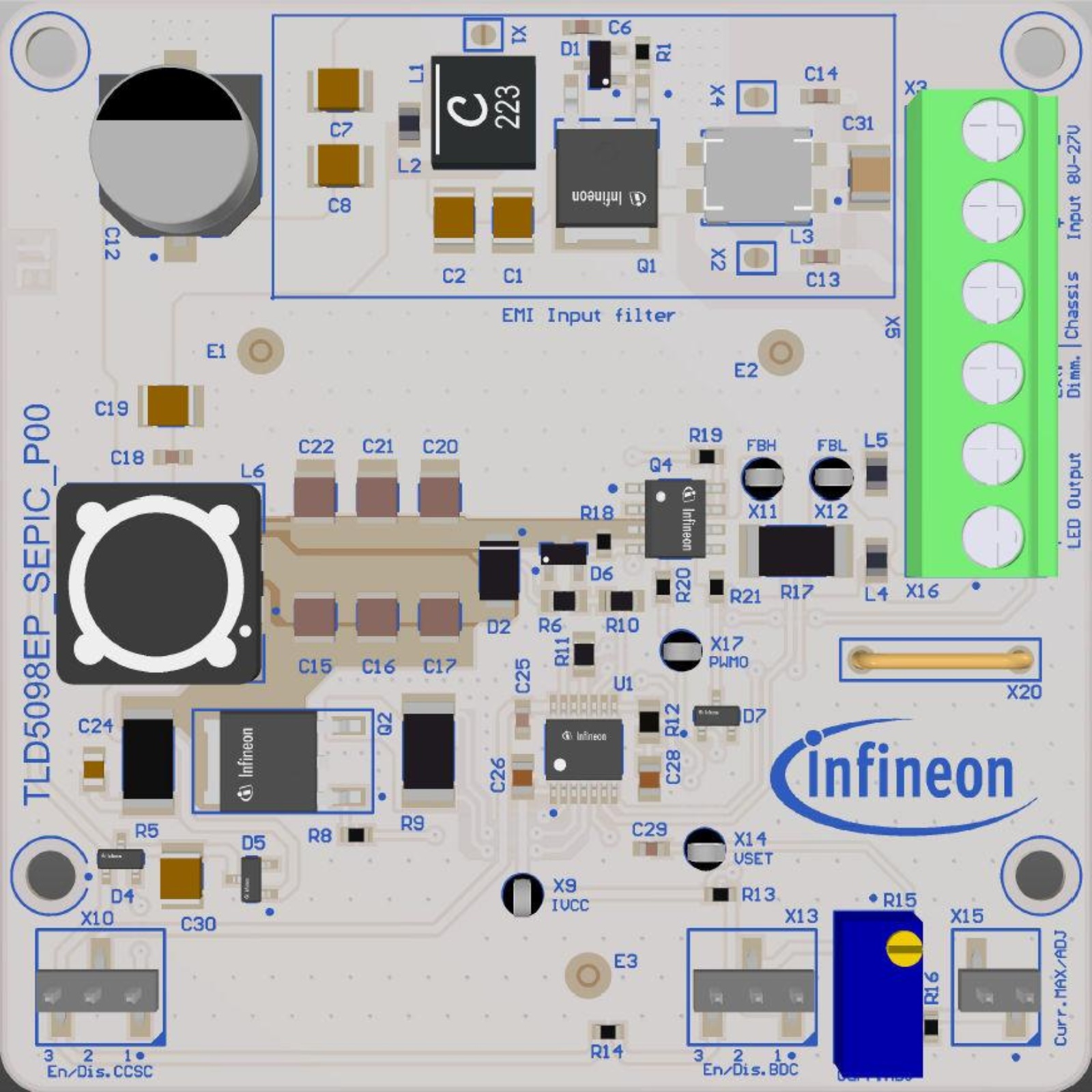 Infineon TLD5098EPSEPICEVALTOBO1 SEPIC Evaluation Kit LED Evaluation Kit for TLD5098EP for LEDs