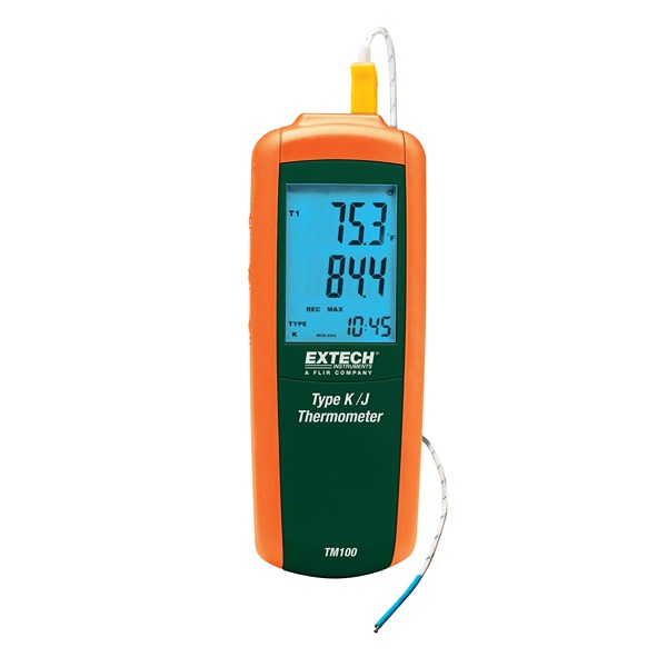 Extech TM100 Handheld Thermometer, Type J, K Probe, 1 Input(s), 1372 °C Max, ±0.15 % Accuracy