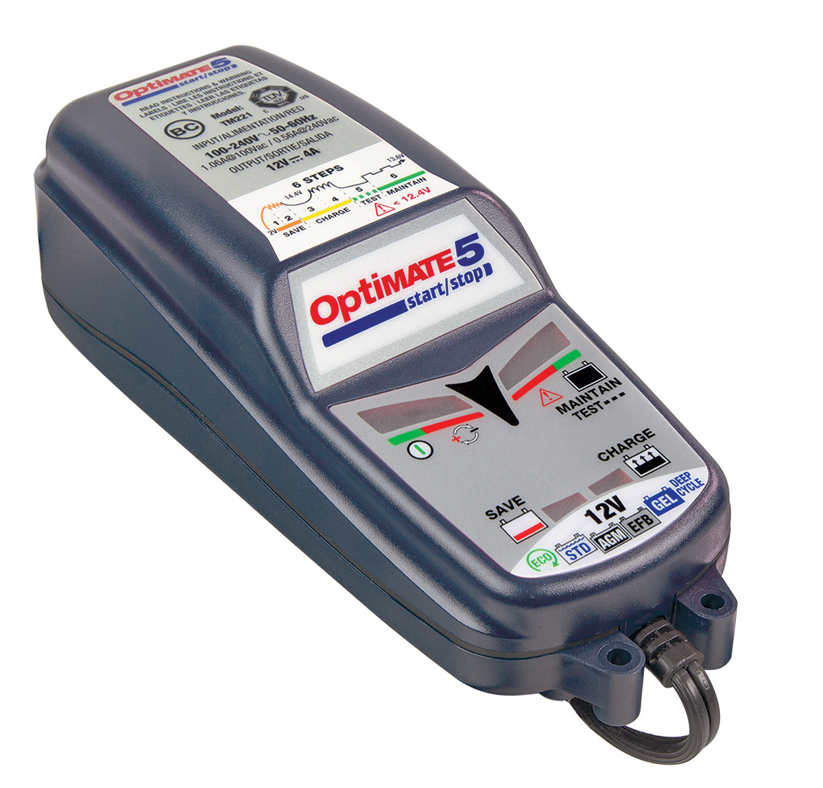 TecMate Optimate 5 TM-220 Battery Charger For 12V, Lead Acid 4 A, 12 V Automotive