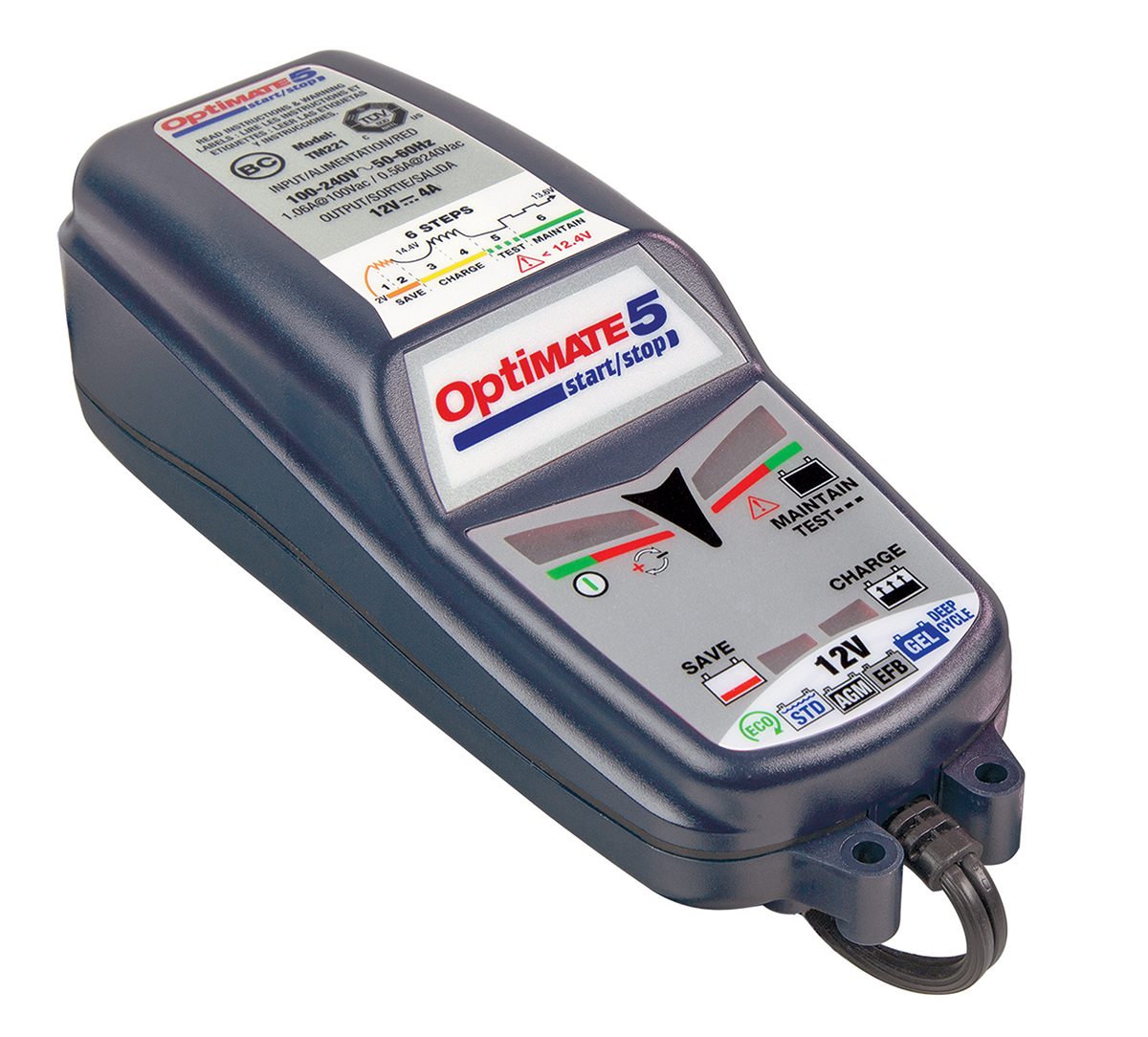 TecMate Optimate 5 TM-220 Battery Charger For 12V, Lead Acid 4 A, 12 V with UK plug Automotive