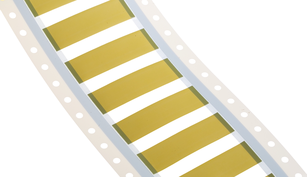 TE Connectivity Yellow White Print Heat Shrink Labels, 50 mm Width, 250 Per Pack Qty, 50 mm