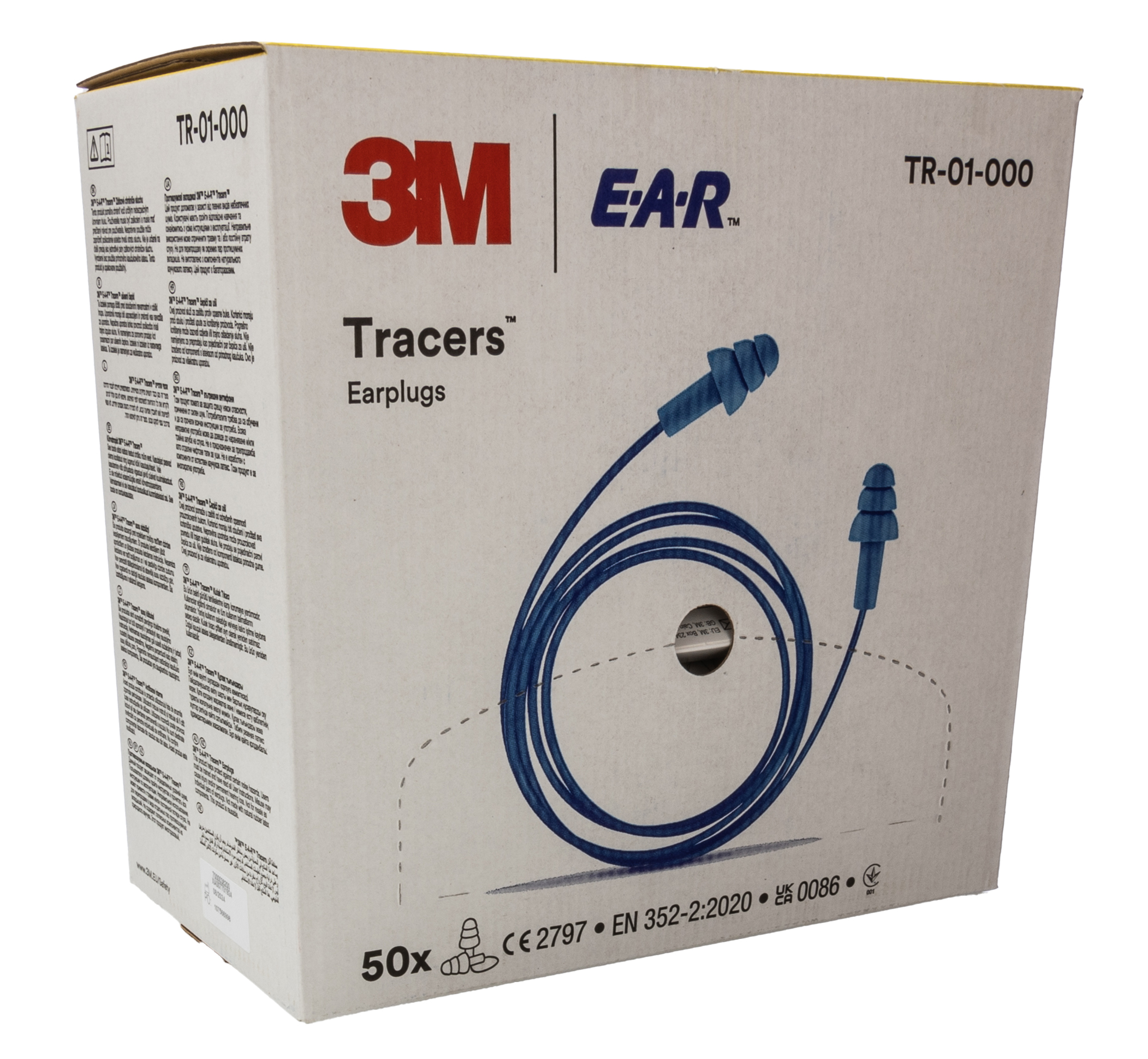 tr-01-000 3M E.A.R Tracer Series Blue Reusable Ear Plugs, 29 dB Rated Metal Detectable 50