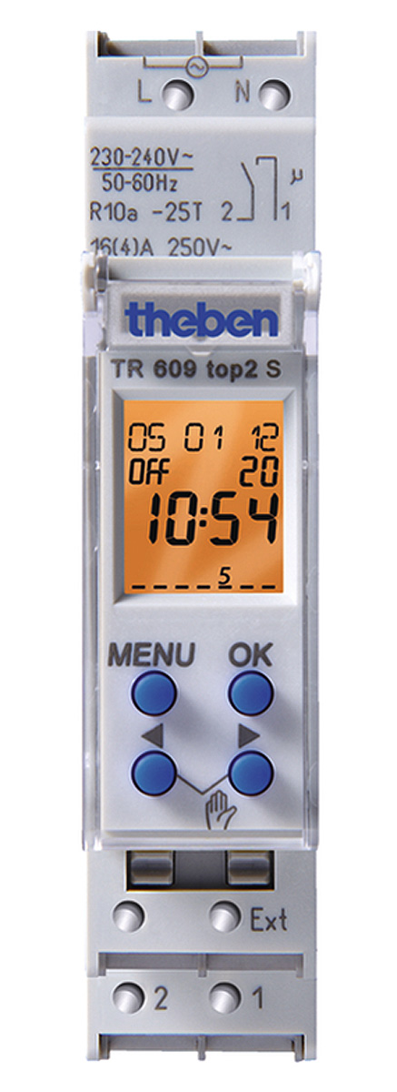 Theben Digital TR609 Top DIN Rail Time Switch, 1-Channel 240 V ac