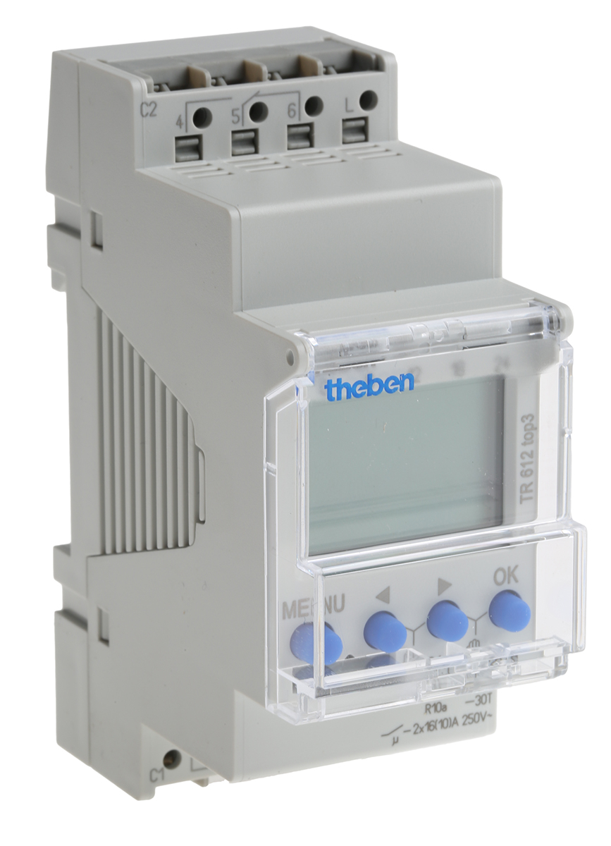 tr612-top3 Theben Digital TOP3 DIN Rail Time Switch, 2-Channel 230 V ac