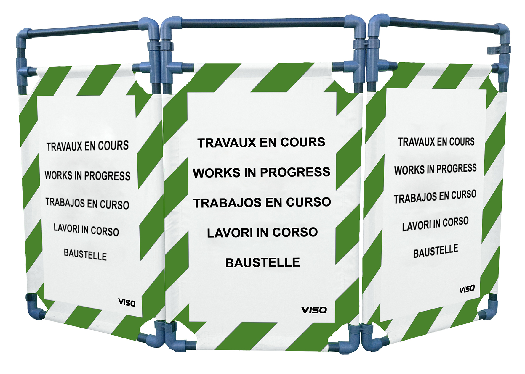 Viso White, Green Safety Barrier, Green Tape, Polyester, Folding Barrier