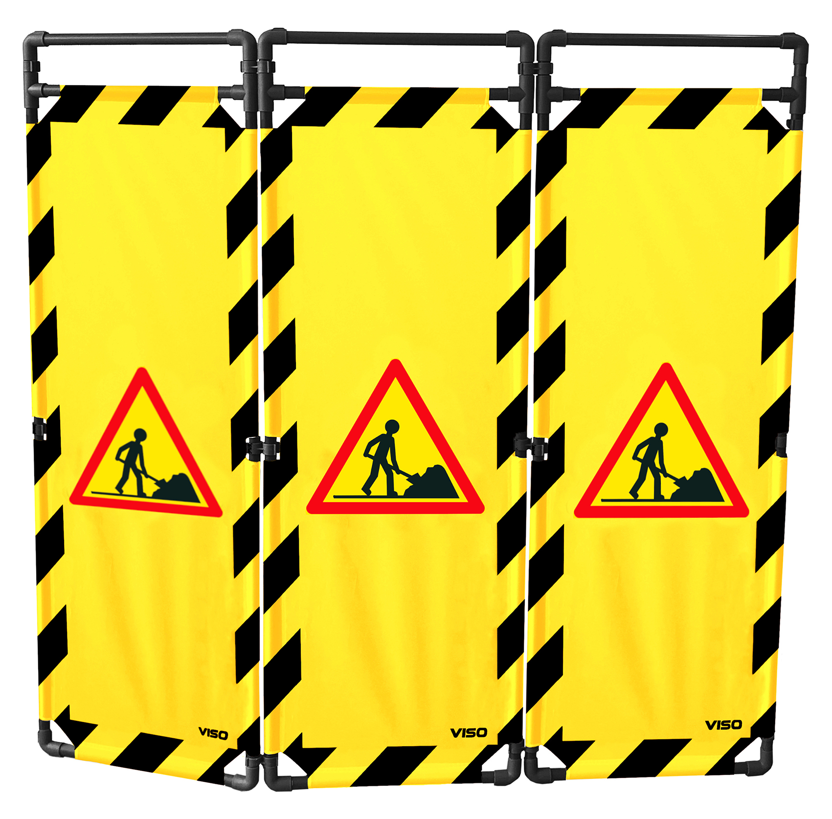 Viso Black, Yellow Safety Barrier, Yellow Tape, Polyester, Folding Barrier