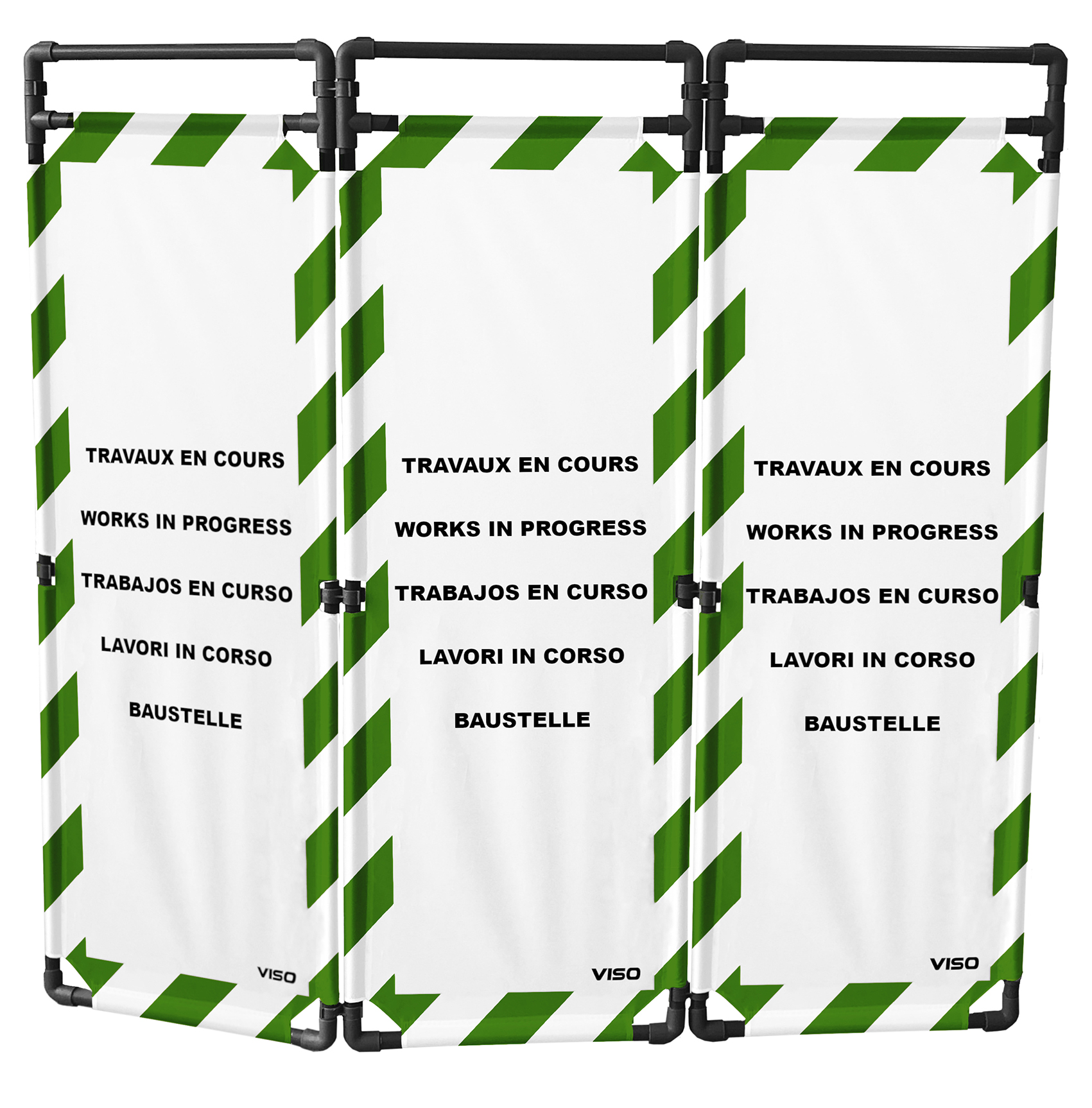 Viso White, Green Safety Barrier, Green Tape, Polyester, Folding Barrier