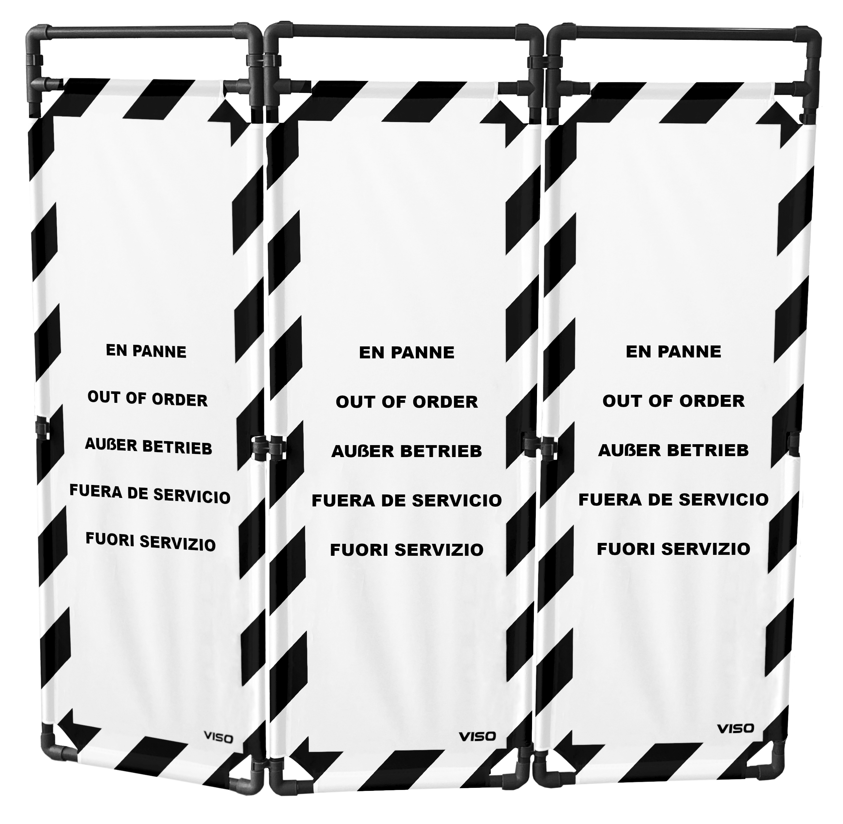 Viso White, Black Safety Barrier, White Tape, Polyester, Folding Barrier