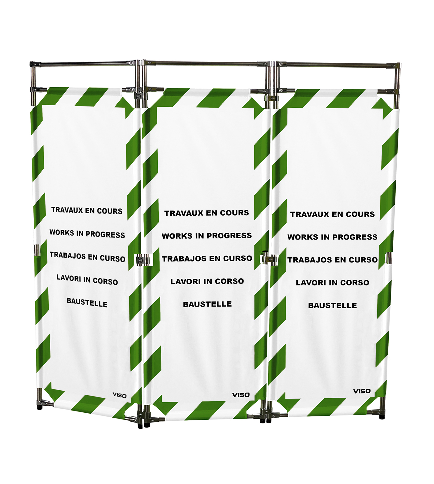 Viso Green, White Safety Barrier, Green Tape, Polyester, Folding Barrier