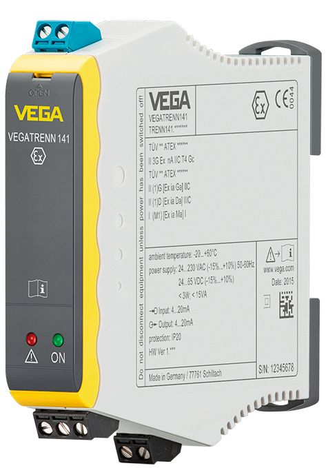 Vega VEGATRENN 141 Series Galvanic Isolator, Current Input, 230 V, 65V ac Supply
