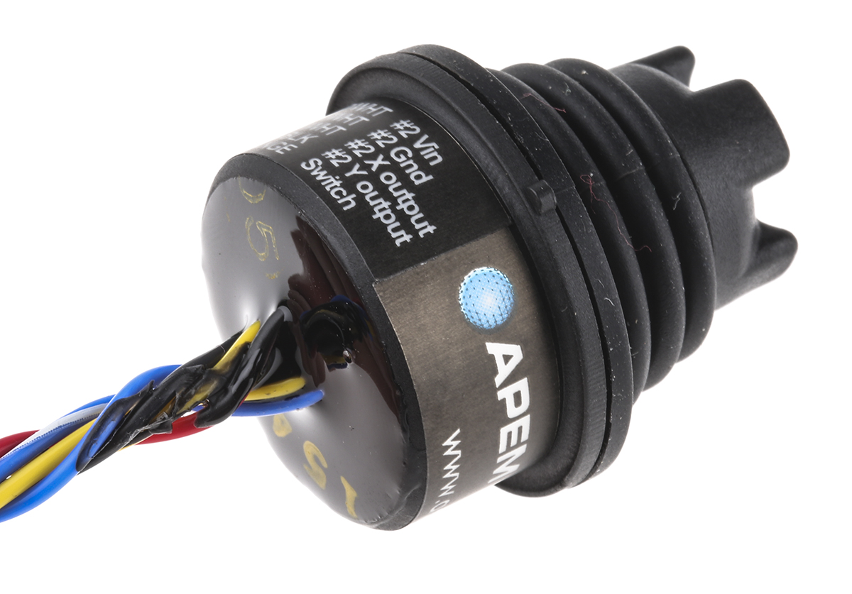 ts-1d1s09a APEM 2-Axis Joystick Castle Hall Effect, IP68, IP69K, 5 V dc