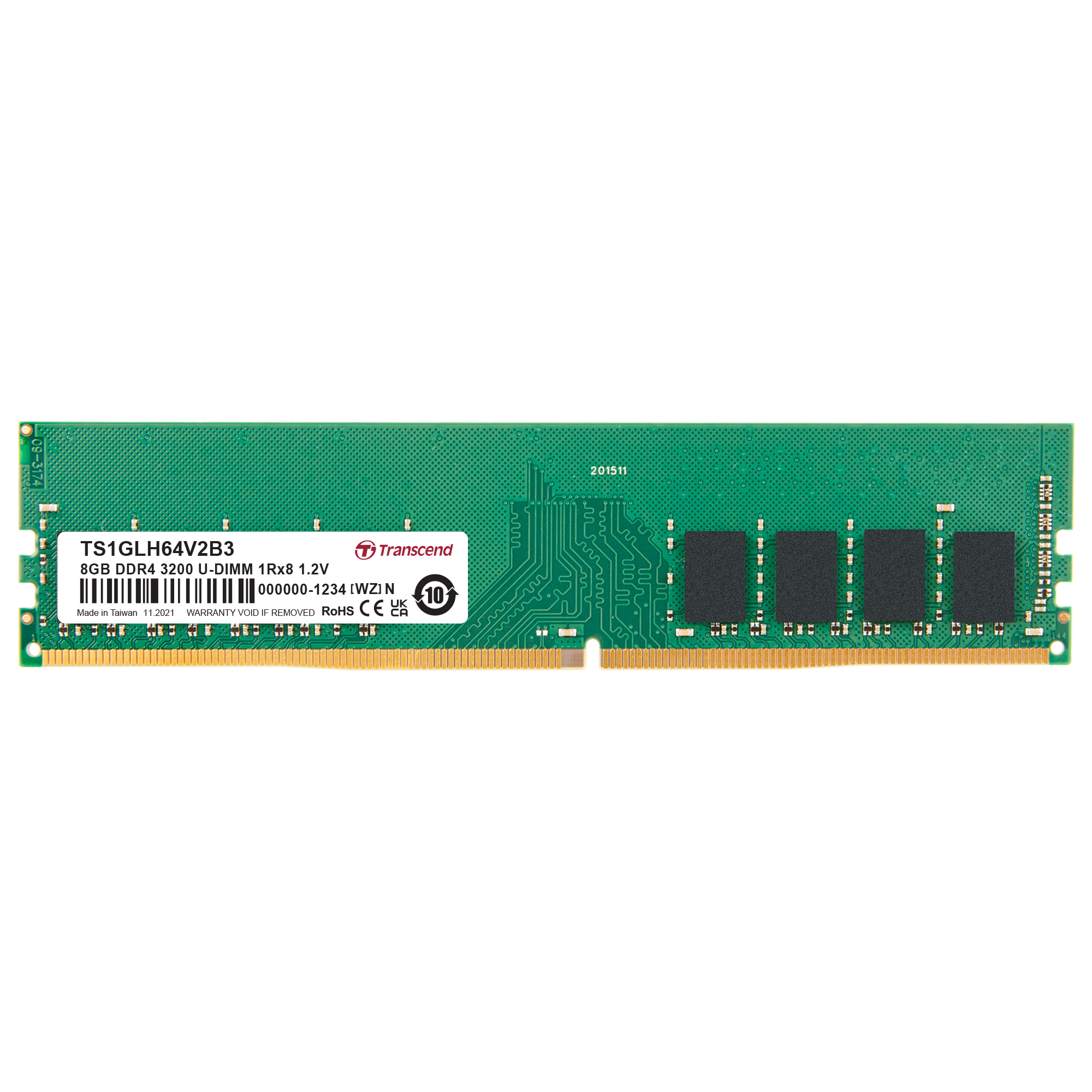 Transcend 8 GB DDR4 Desktop RAM 3200 Mbit/s, UDIMM, 1.2V