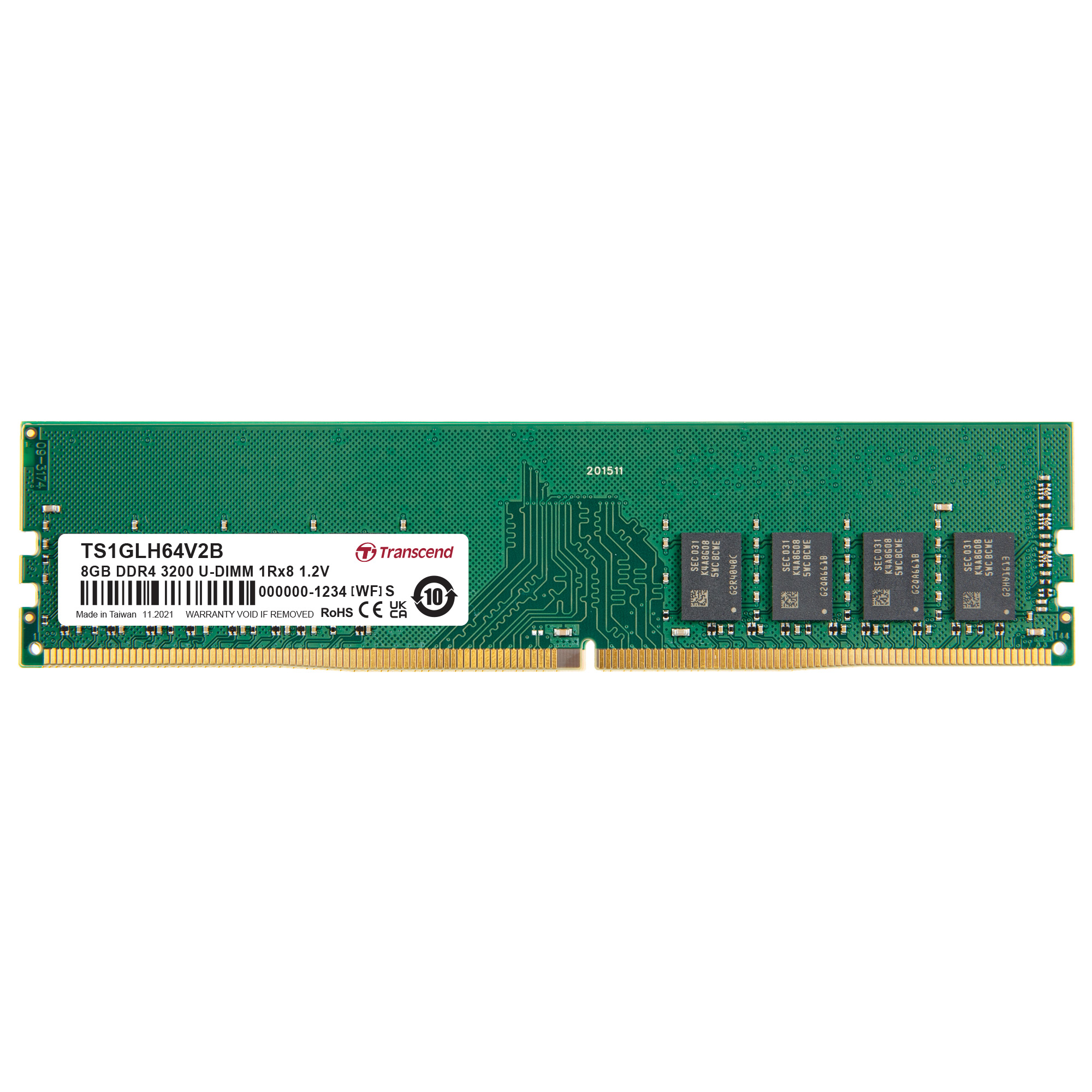 Transcend 8 GB DDR4 Desktop RAM 3200 Mbit/s, UDIMM, 1.2V