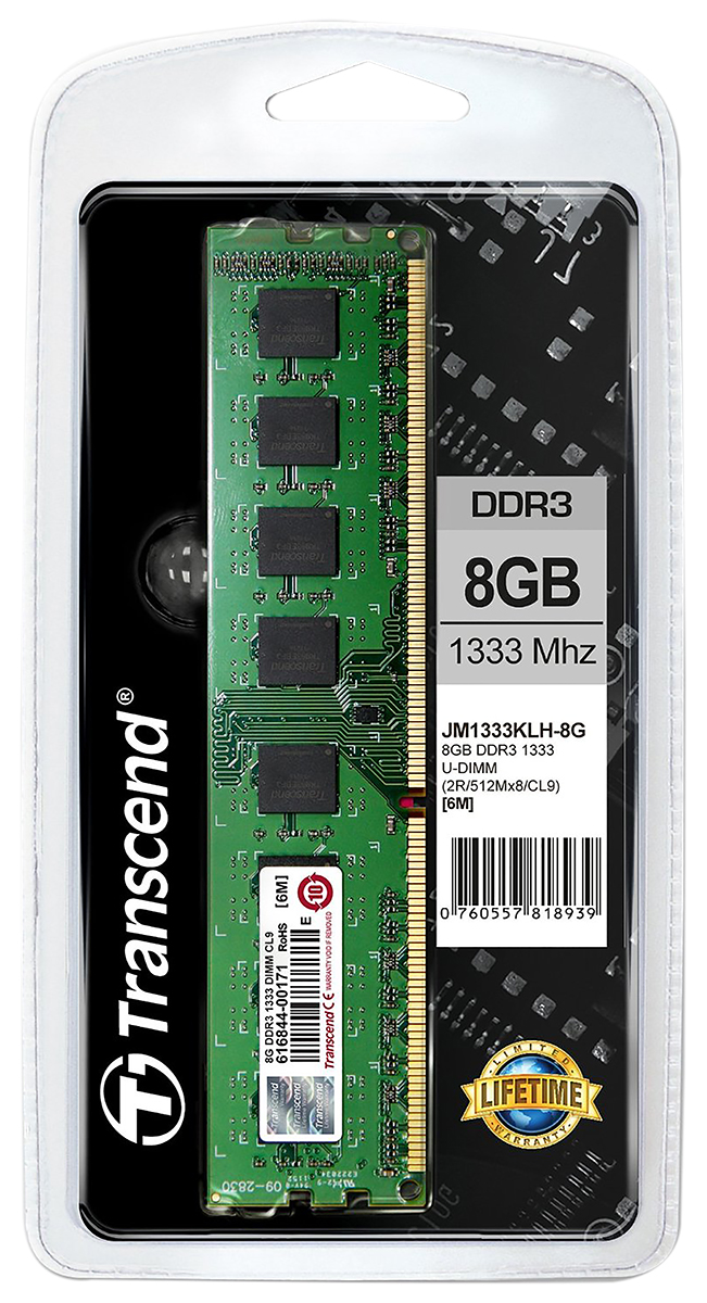 ts1glk64v3h Transcend 8 GB DDR3 Desktop RAM 1333 MHz, DIMM, 1.5V