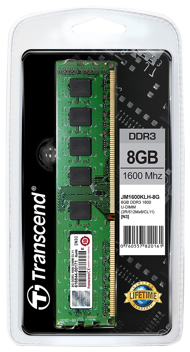 ts1glk64v6h Transcend 8 GB DDR3 Desktop RAM 1600 MHz, DIMM, 1.5V